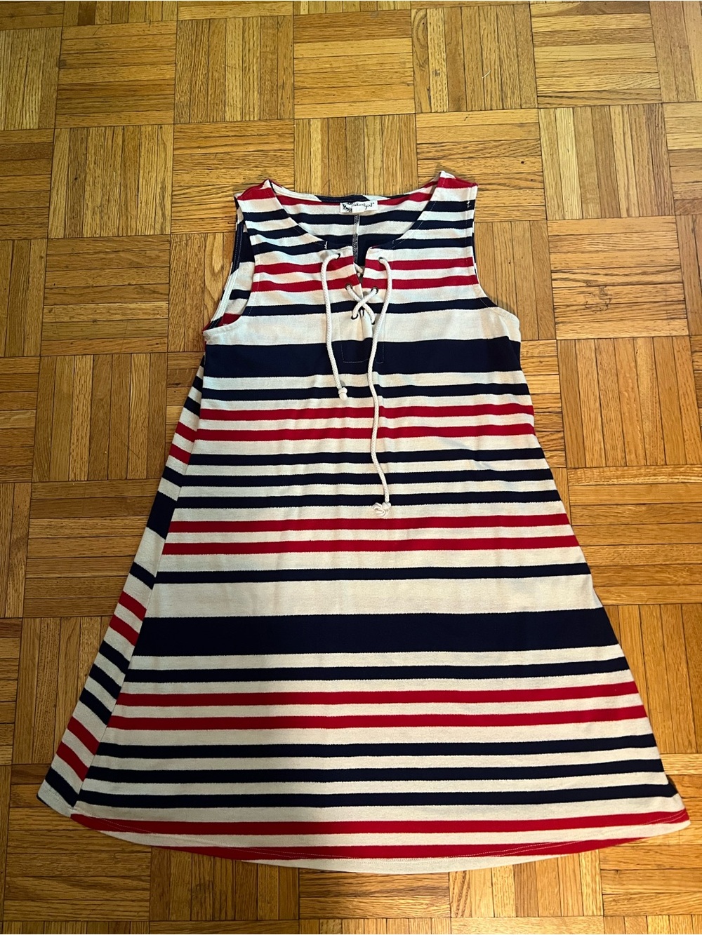 Coastal Core Red, Cream and Navy Blue Striped Sleeveless Mini Dress
